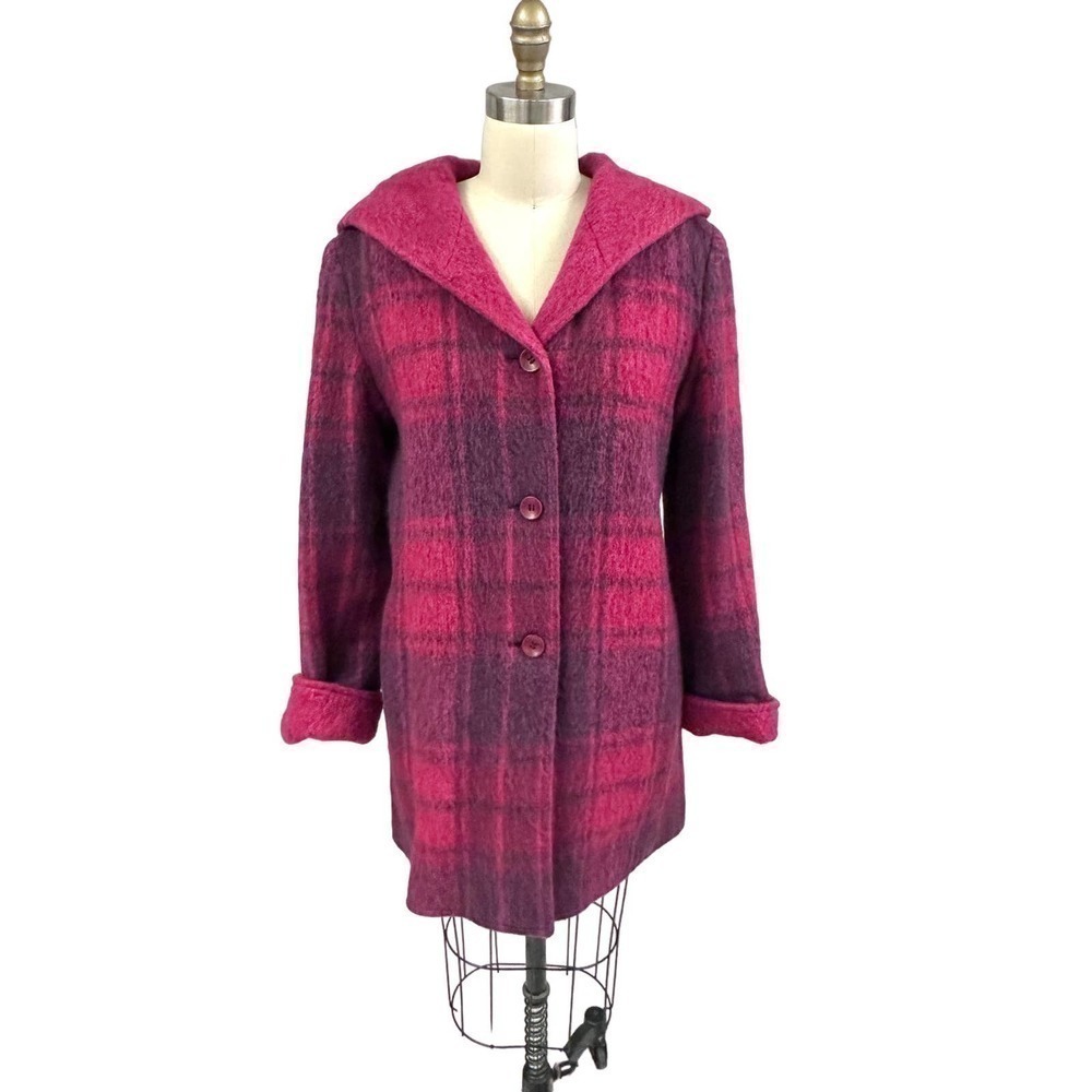 VTG BELLA BICCHI Mohair Blend Soft Fuzzy Reversible Hooded Red/Pink Coat M/L